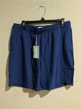 Men's Blue Swim Trunks - Elastic Waist with Drawstring